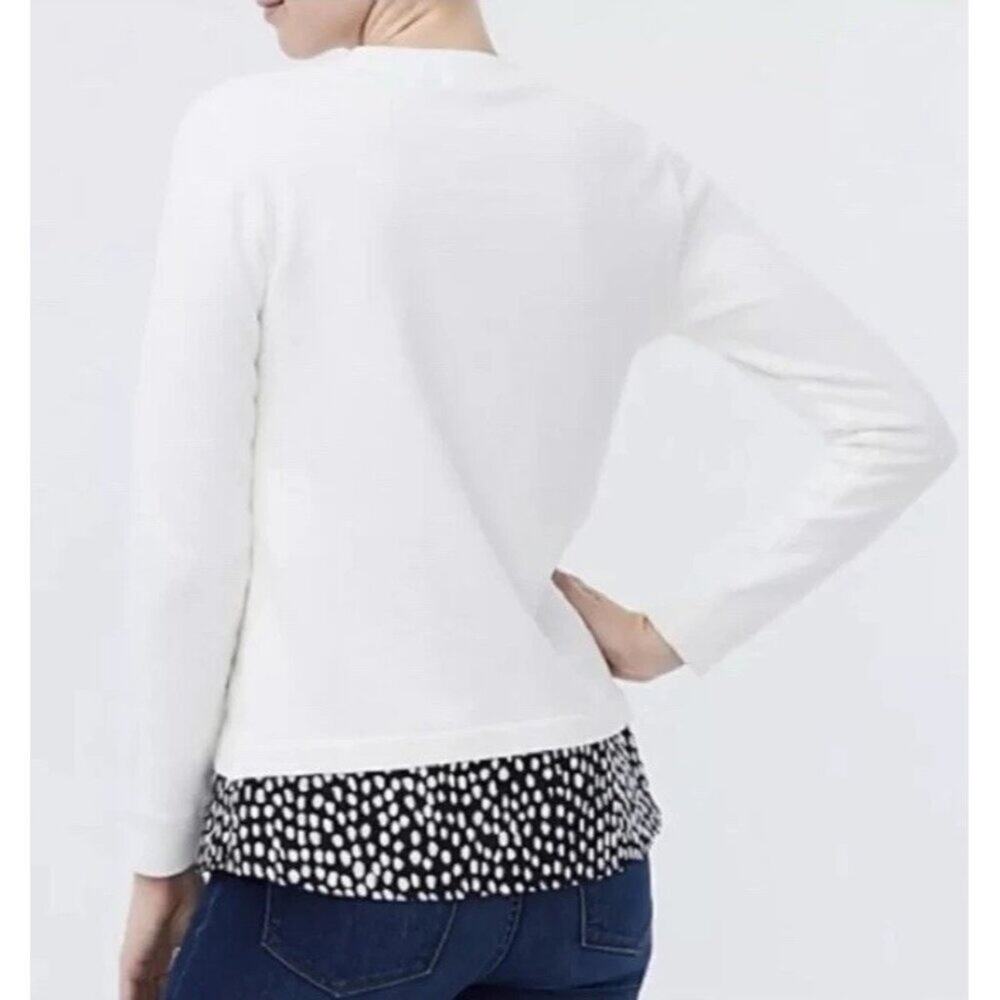 J. Crew Size Lg. 100% Cotton Sweatshirt Woven Hem in Ivory Oncilla Polka Dots - Picture 2 of 7
